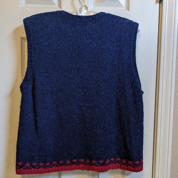 Koret City Blues Knit Vest Zip Front Embellished Patches Embroidery Sweater Vest - Picture 2 of 10